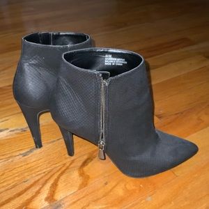 Matte Faux-Snakeskin Stiletto Booties